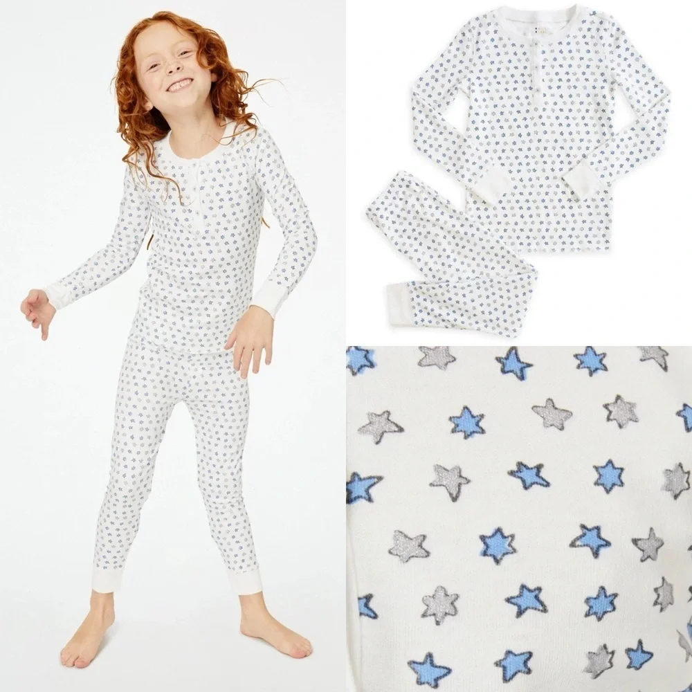 Roller Rabbit Kids White and Blue Starry Kids Pajama Set Size 8 Years